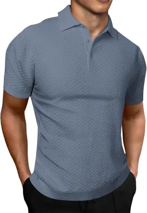 JMIERR Mens Knit Polo Shirts Classic Button Basic Textured T Shirts Casual Slim Fit Short Sleeve Summer Golf Tee Shirt