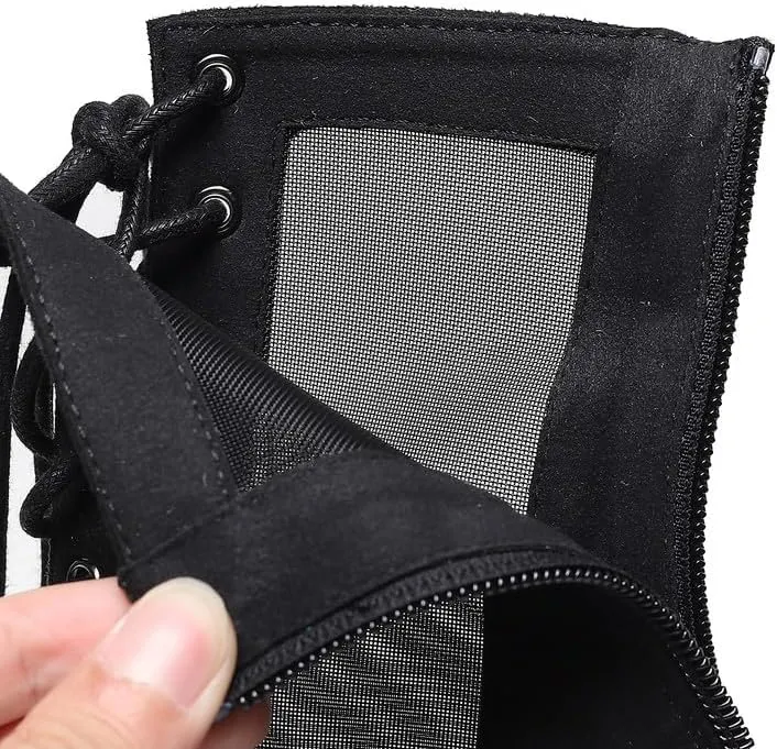 JUODVMP Women's Dance Boots Breathable Mesh Ballroom Salsa Ankle Dance Heels Model 7255