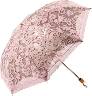 Katutude Flower Lace Parasol Wedding Lace Bridal Umbrella UPF 50  UV Protection Sun Umbrella Vintage Embroidery Umbrella Portable Folding Umbrella for Rain Windproof Travel Umbrella with Storage Bag