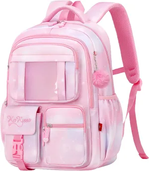 Kids Backpack for Girls, Kawaii Girls Backpack School Bags with Plush Ball Pendant, B05-Pink