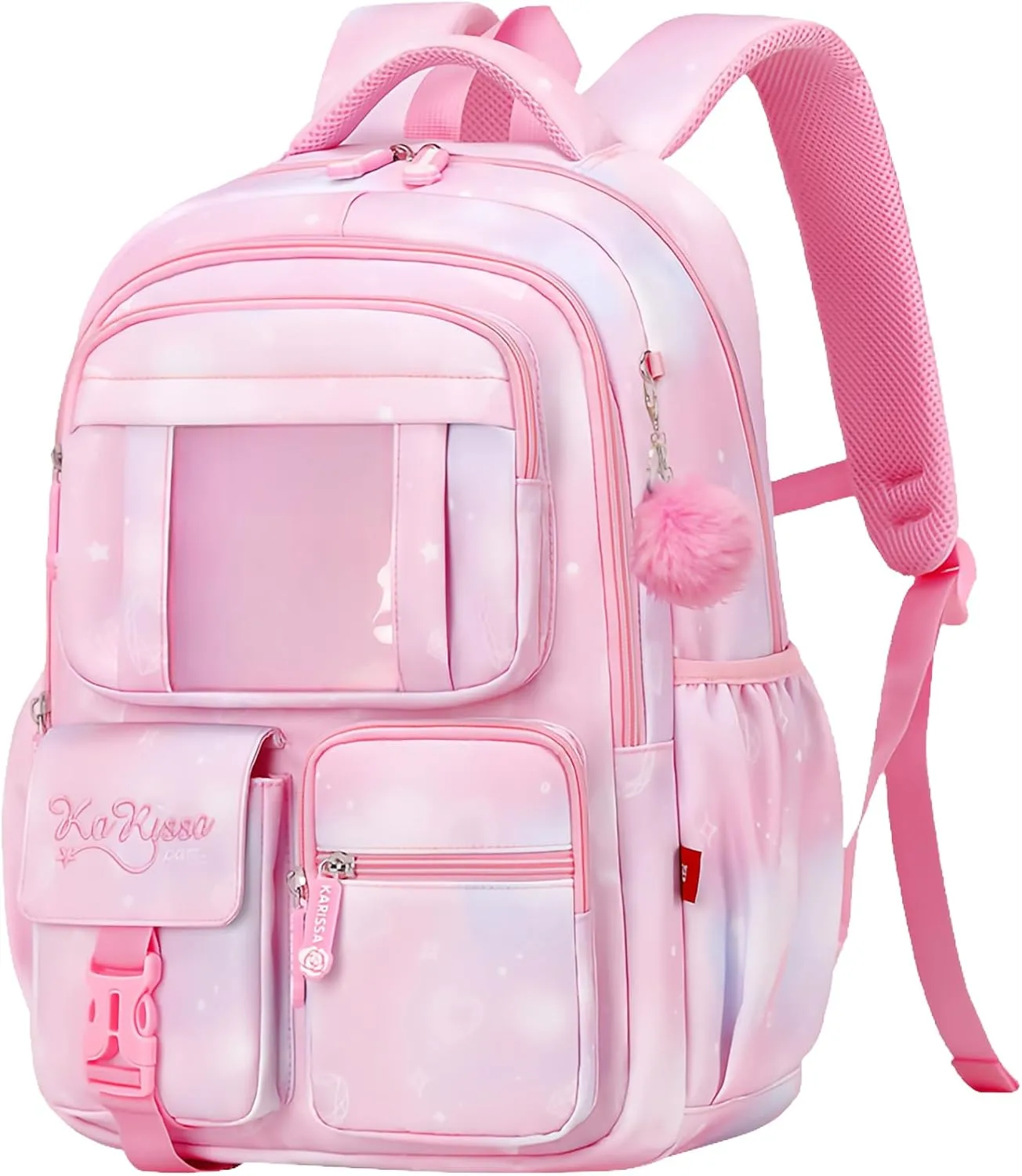 Kids Backpack for Girls, Kawaii Girls Backpack School Bags with Plush Ball Pendant, B05-Pink