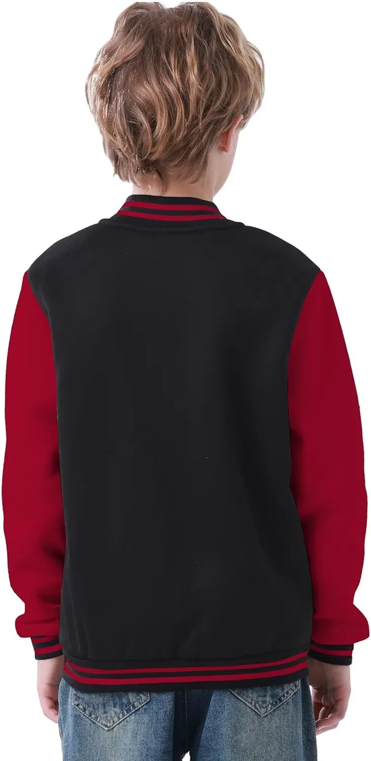 Kids Baseball Jacket Varsity Style Casual Fit Sport Boys Girls Team Uniforms Cardigan Sweatshirt