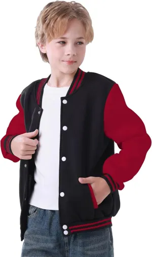 Kids Baseball Jacket Varsity Style Casual Fit Sport Boys Girls Team Uniforms Cardigan Sweatshirt
