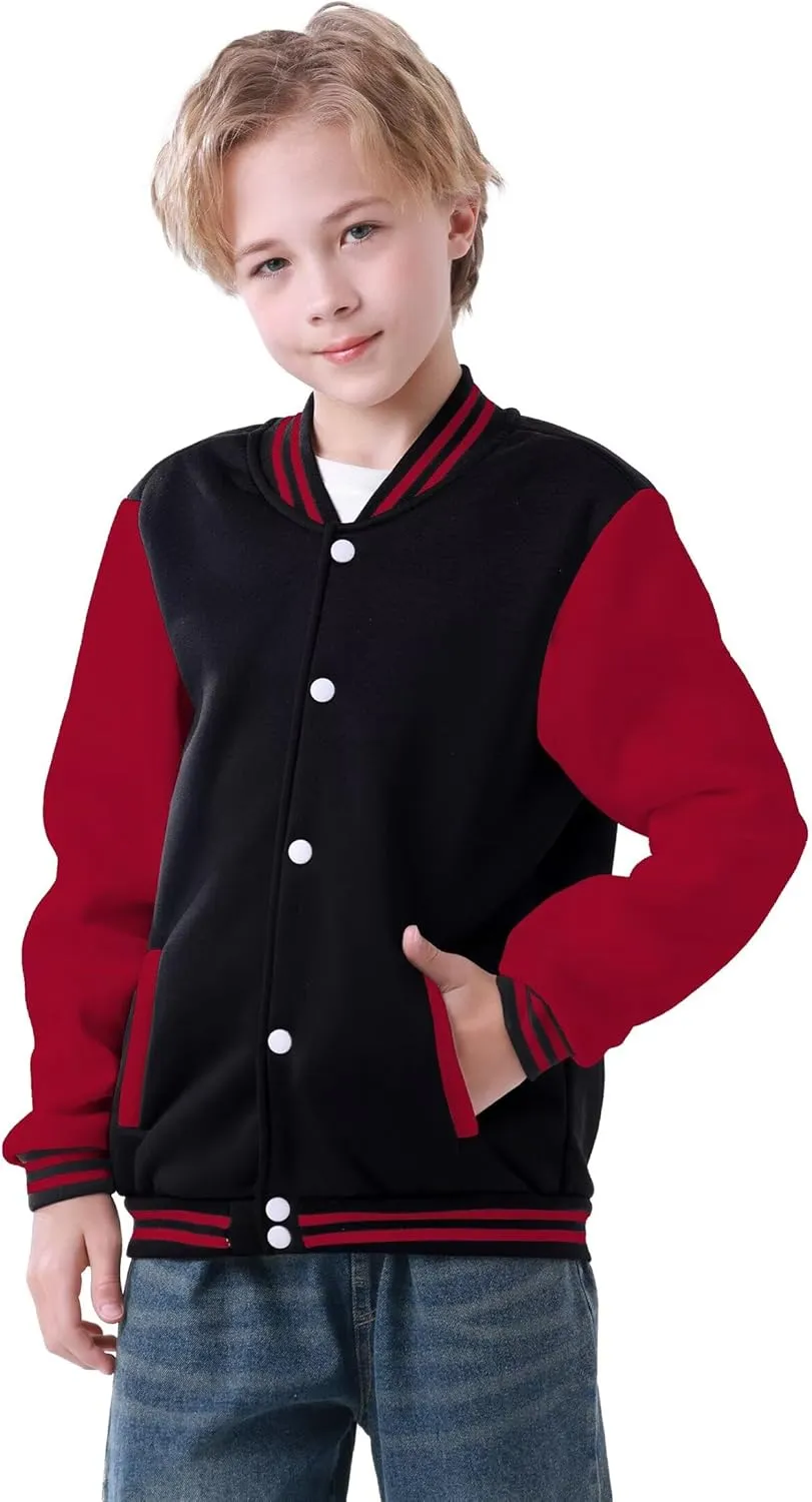 Kids Baseball Jacket Varsity Style Casual Fit Sport Boys Girls Team Uniforms Cardigan Sweatshirt
