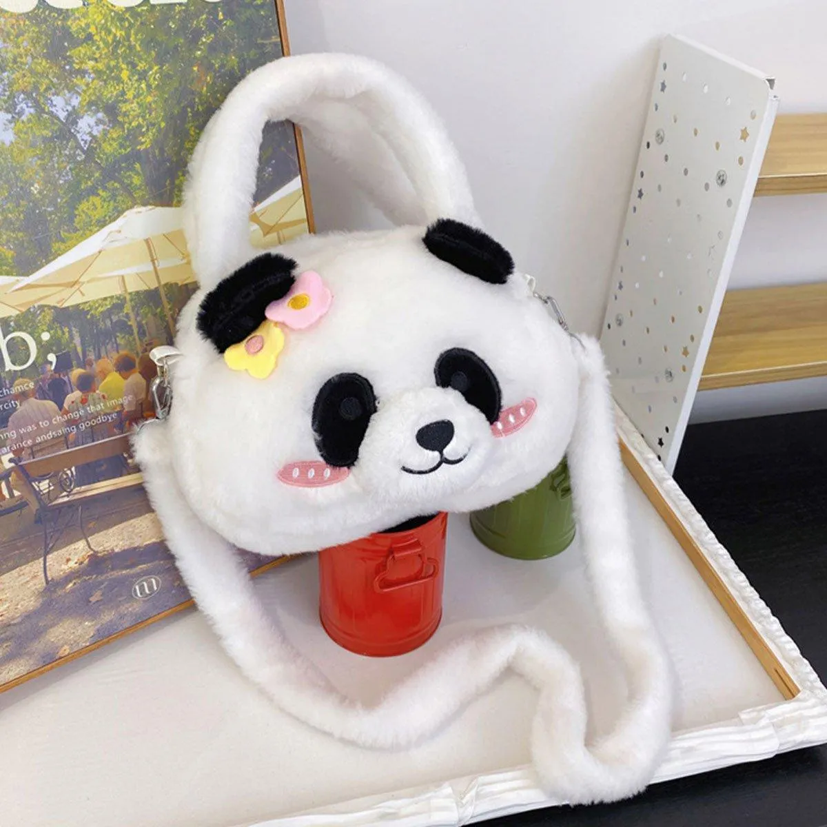 Kids Cartoon Panda Crossbody Bag Plush Ladies Shoulder Bag Cute Panda Design