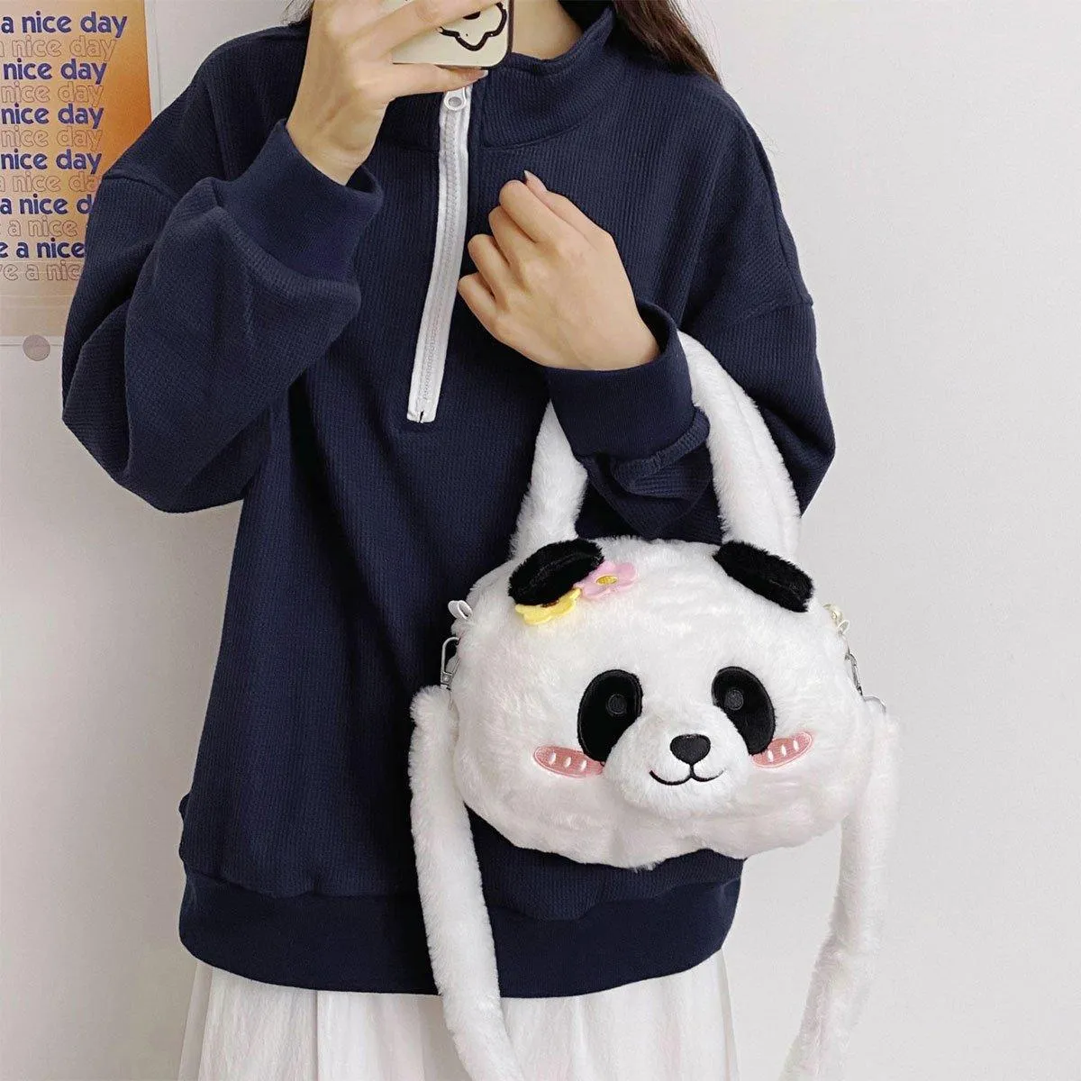 Kids Cartoon Panda Crossbody Bag Plush Ladies Shoulder Bag Cute Panda Design
