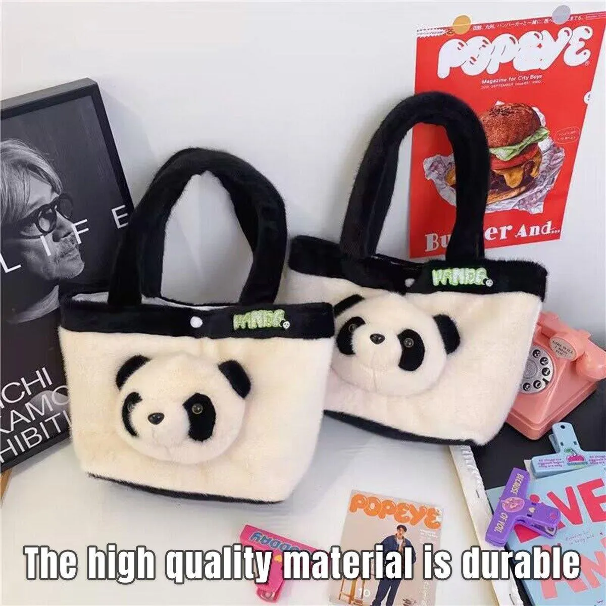 Kids Cartoon Panda Crossbody Bag Plush Ladies Shoulder Bag Cute Panda Design