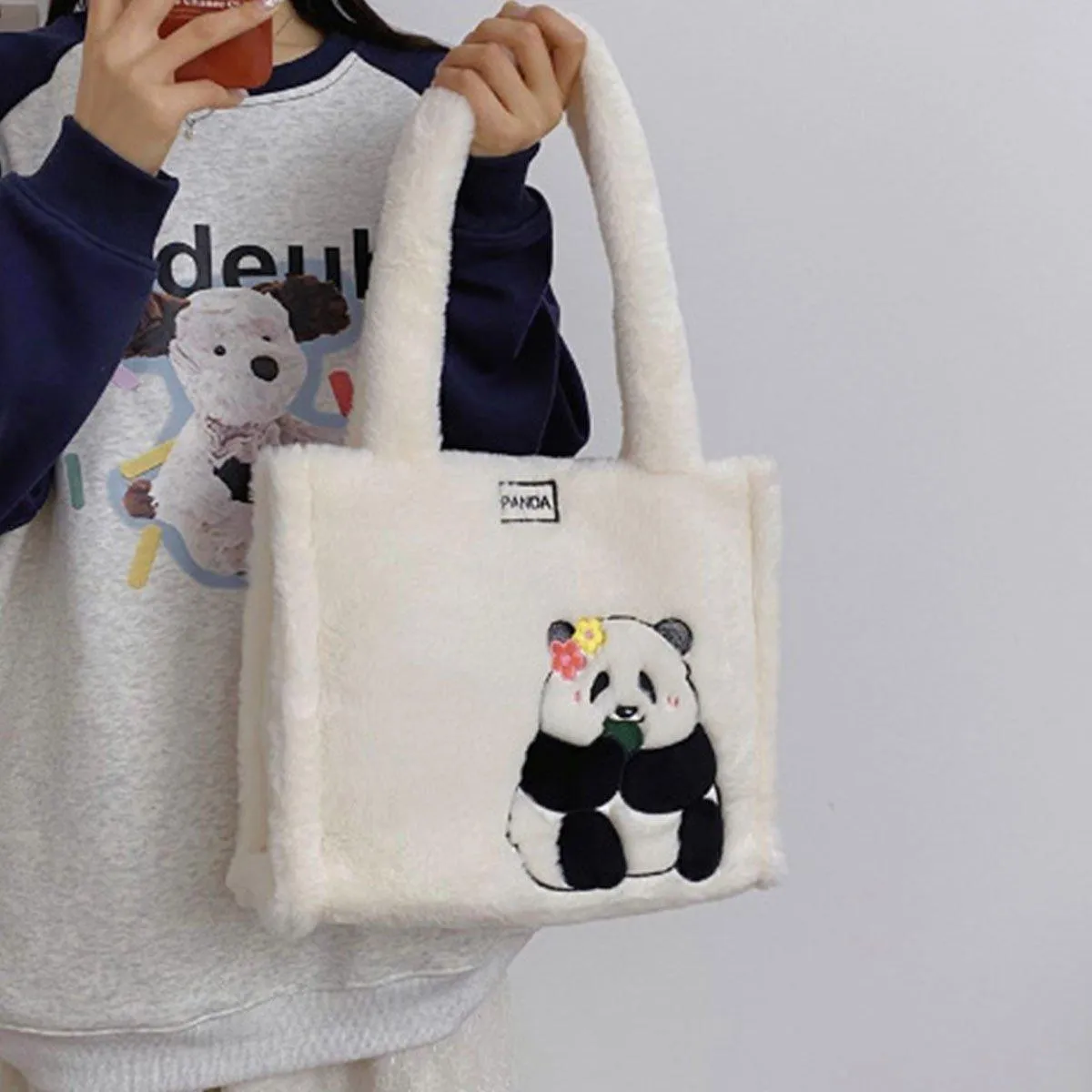 Kids Cartoon Panda Crossbody Bag Plush Ladies Shoulder Bag Cute Panda Design