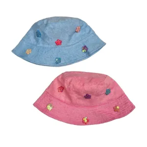 Kids Terry Cloth Sequin Flower Bucket Hat