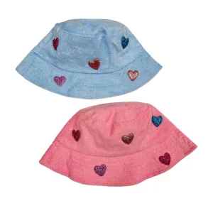 Kids Terry Cloth Sparkle Heart Bucket Hat