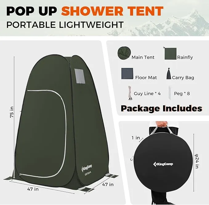 KingCamp Portable Shower Tent for Camping, Oversized Shower Privacy Tent Kit, Outdoor Changing Tent Dressing Tent for Backpacking Hiking