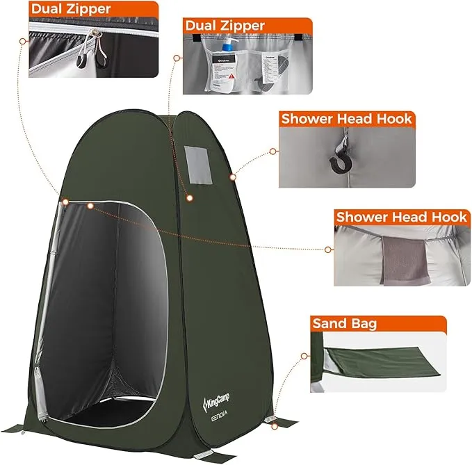KingCamp Portable Shower Tent for Camping, Oversized Shower Privacy Tent Kit, Outdoor Changing Tent Dressing Tent for Backpacking Hiking