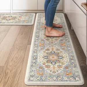 Kitchen Mats for Floor, Anti Fatigue Mats Non Slip Cushioned Kitchen Rugs, Vintage Waterproof Standing Runner for Sink,Laundry,Office(Light Blue)
