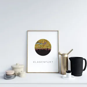 Klagenfurt city skyline with vintage Klagenfurt Austria map