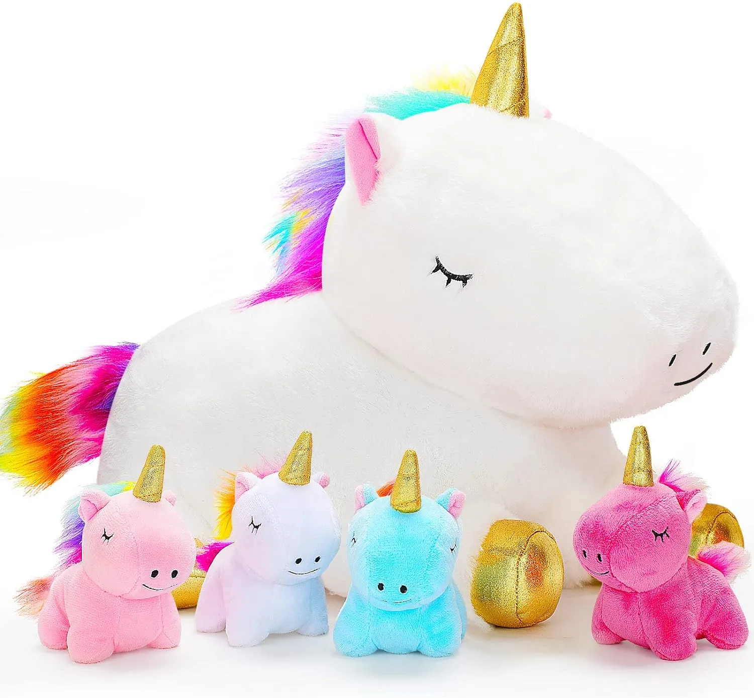 KMUYSL Toys for Girls Ages 3 4 5 6 7 8  Years - Unicorn Mommy Stuffed Animal with 4 Baby Unicorns in Her Tummy, Soft Unicorn Plush Toys Set, Christmas Birthday Gifts for Baby, Toddler, Kids