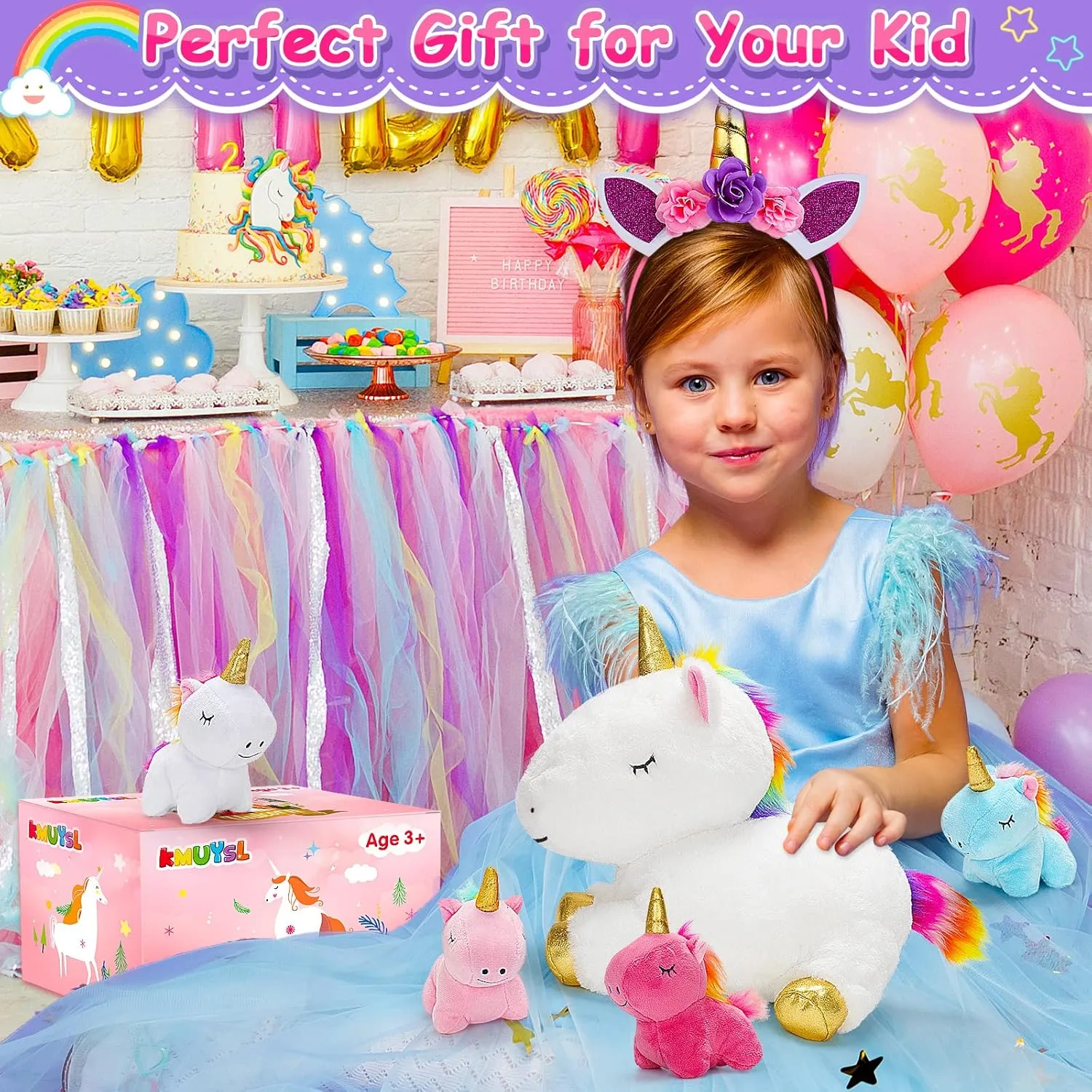 KMUYSL Toys for Girls Ages 3 4 5 6 7 8  Years - Unicorn Mommy Stuffed Animal with 4 Baby Unicorns in Her Tummy, Soft Unicorn Plush Toys Set, Christmas Birthday Gifts for Baby, Toddler, Kids