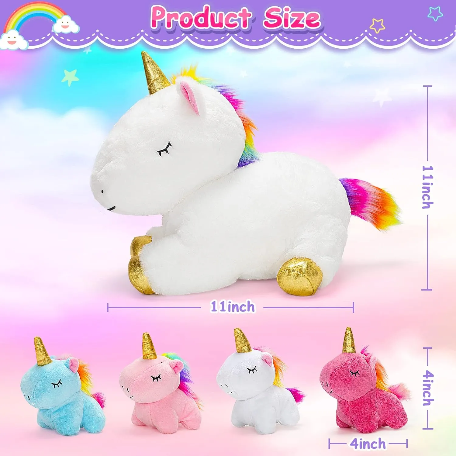 KMUYSL Toys for Girls Ages 3 4 5 6 7 8  Years - Unicorn Mommy Stuffed Animal with 4 Baby Unicorns in Her Tummy, Soft Unicorn Plush Toys Set, Christmas Birthday Gifts for Baby, Toddler, Kids