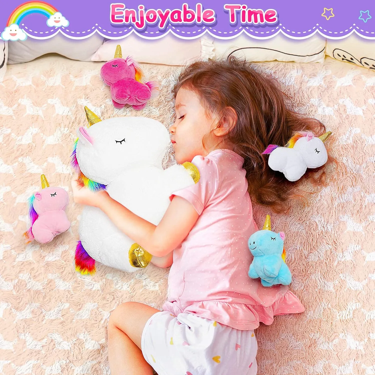 KMUYSL Toys for Girls Ages 3 4 5 6 7 8  Years - Unicorn Mommy Stuffed Animal with 4 Baby Unicorns in Her Tummy, Soft Unicorn Plush Toys Set, Christmas Birthday Gifts for Baby, Toddler, Kids