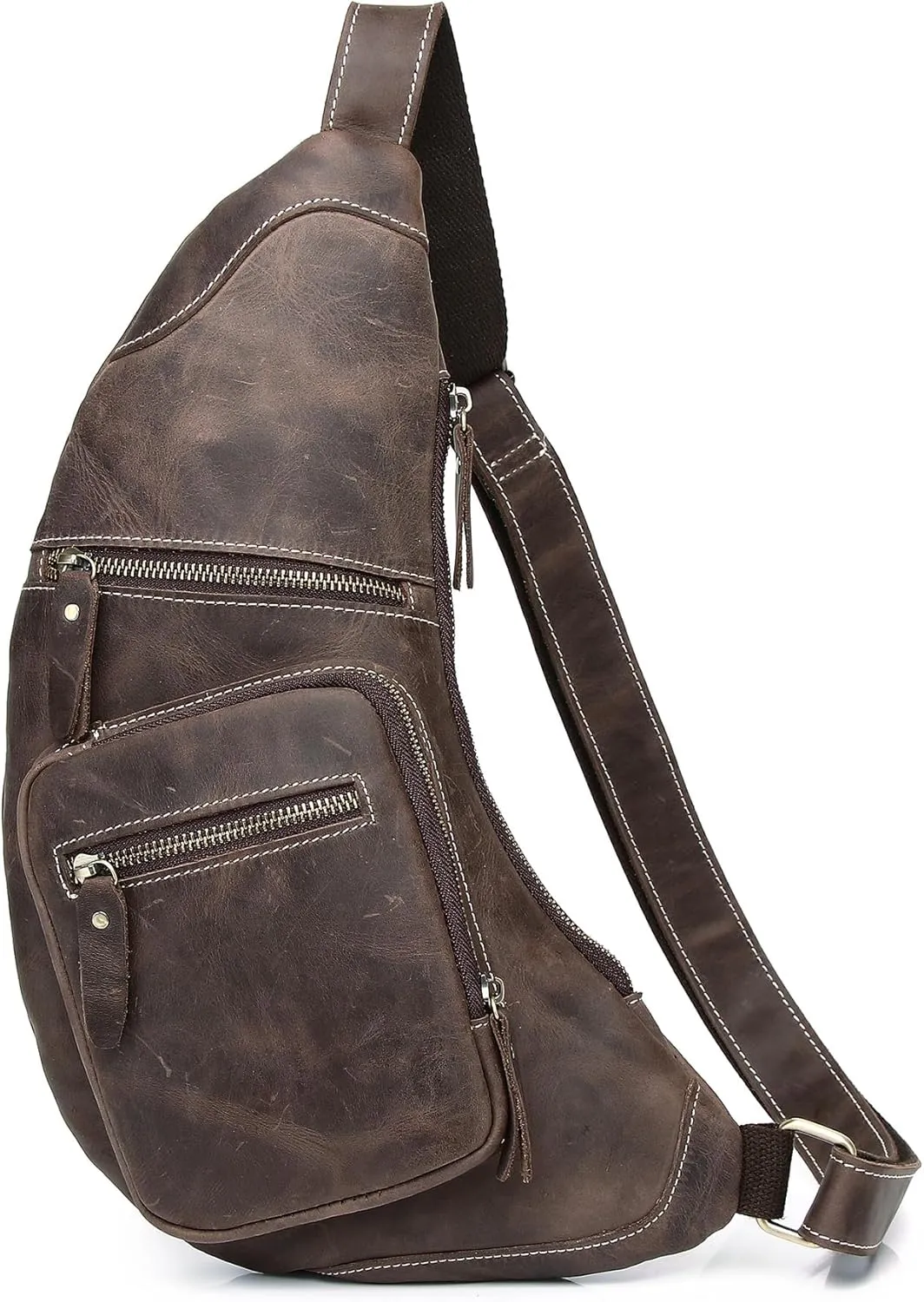 KPYWZER Full Grain Genuine Leather Sling Bag for Men Women Shoulder Backpack Satchel Crossbody Chest Casual Outdoor Daypack Deep Brown
