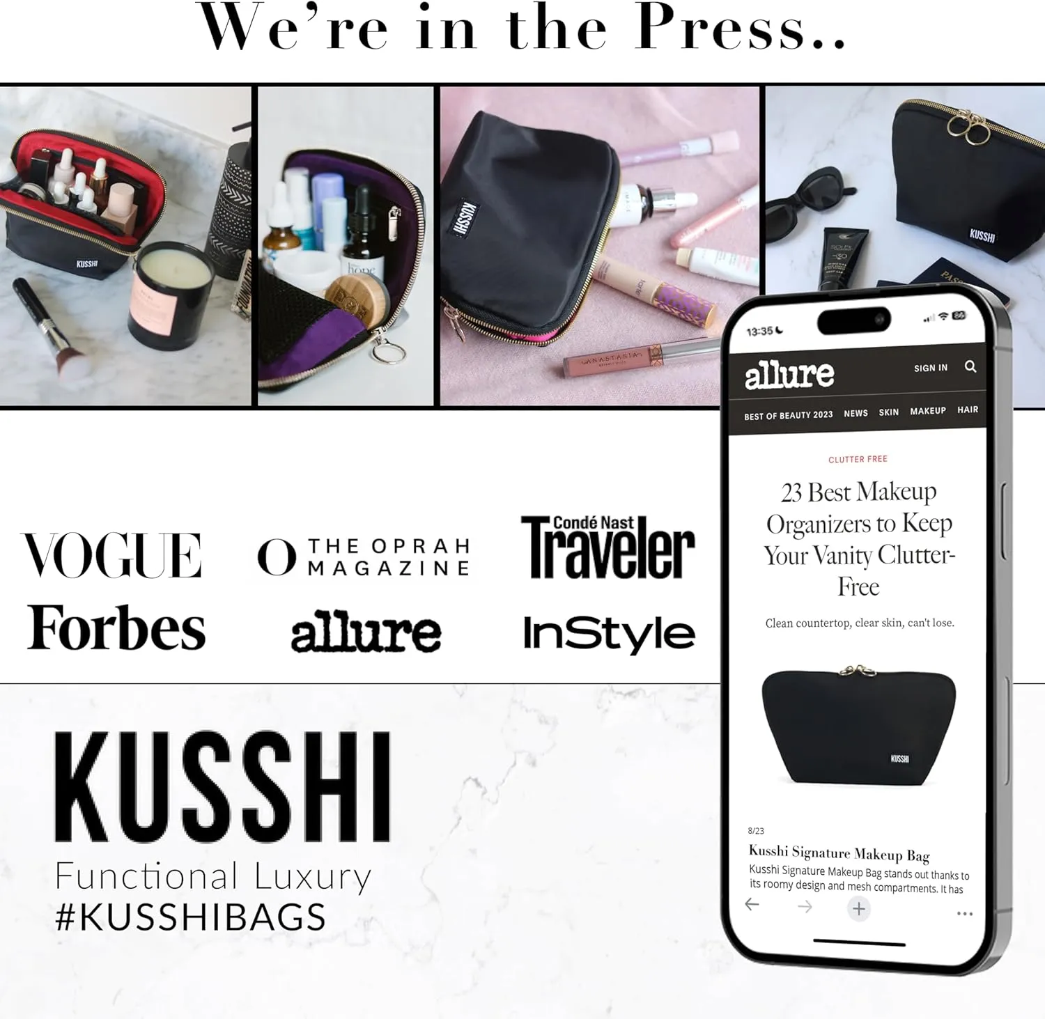 KUSSHI Neoprene Mini Makeup Pouch for Purse and Travel - Small Travel Pouch for Delicate Bottles and Beauty Items - For Foundations, Serums, Perfumes and More - Small Purse Pouch (Size S, Black)