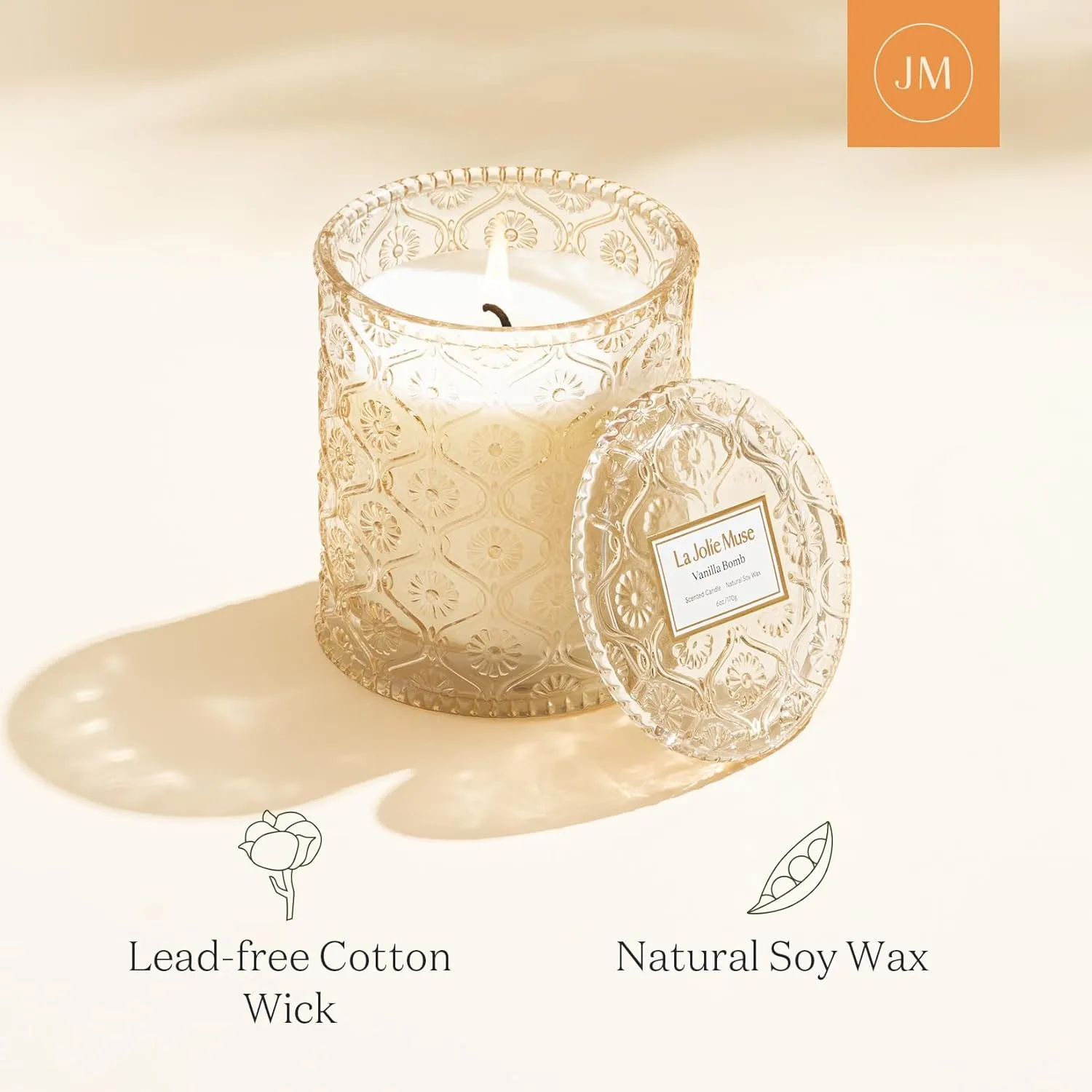 LA JOLIE MUSE Vanilla Bomb Candle, Vanilla Scented Candles Gifts for Mothers Day, Natural Soy Candles for Home Scented, 6 oz 40 Hours Burn