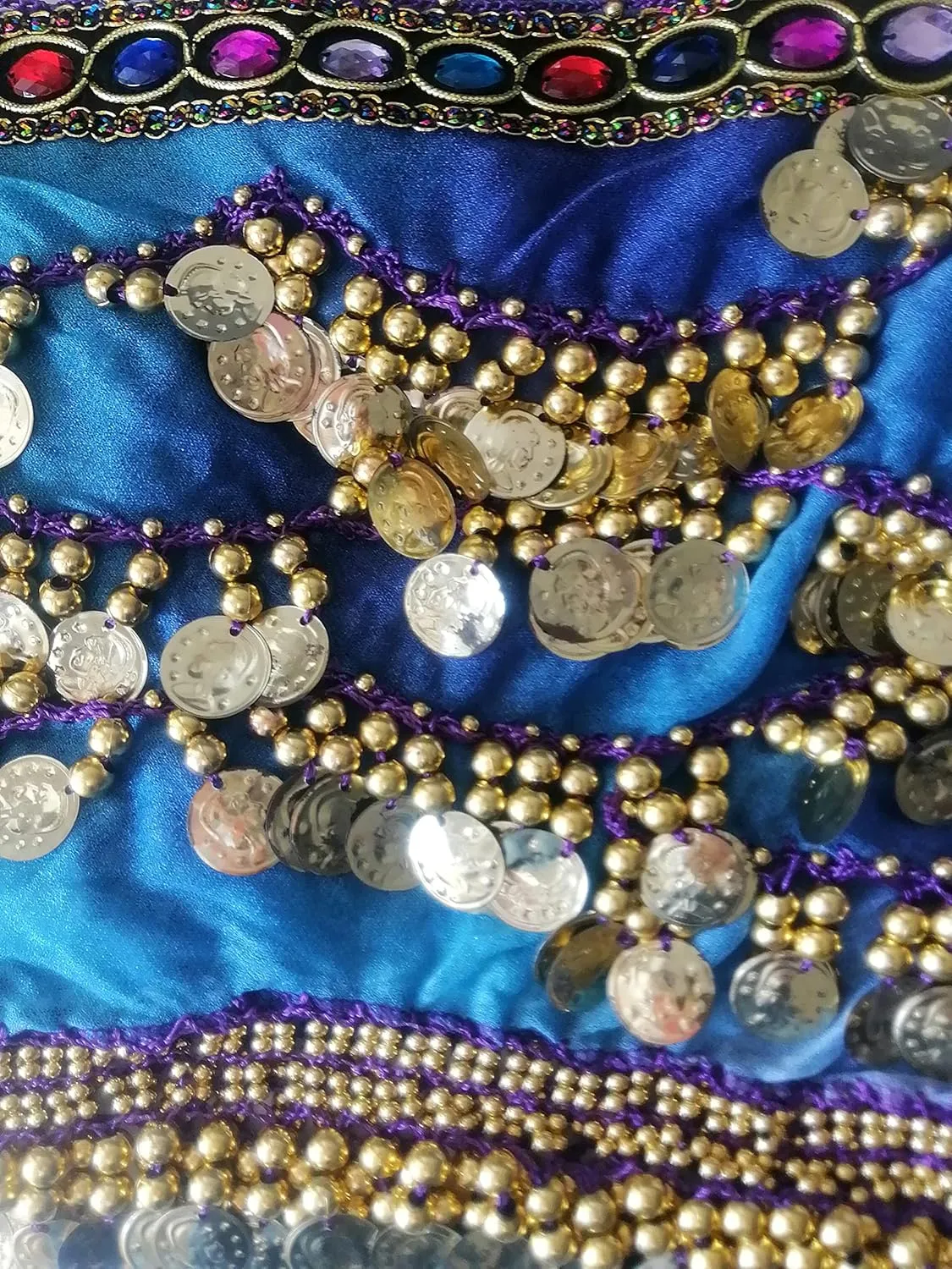 Lady's Wave Shape Belly Dance Hip Scarf Skirt with Gold Coins Chiffon Belly Dancing Gradual Colorful Belt Accessory