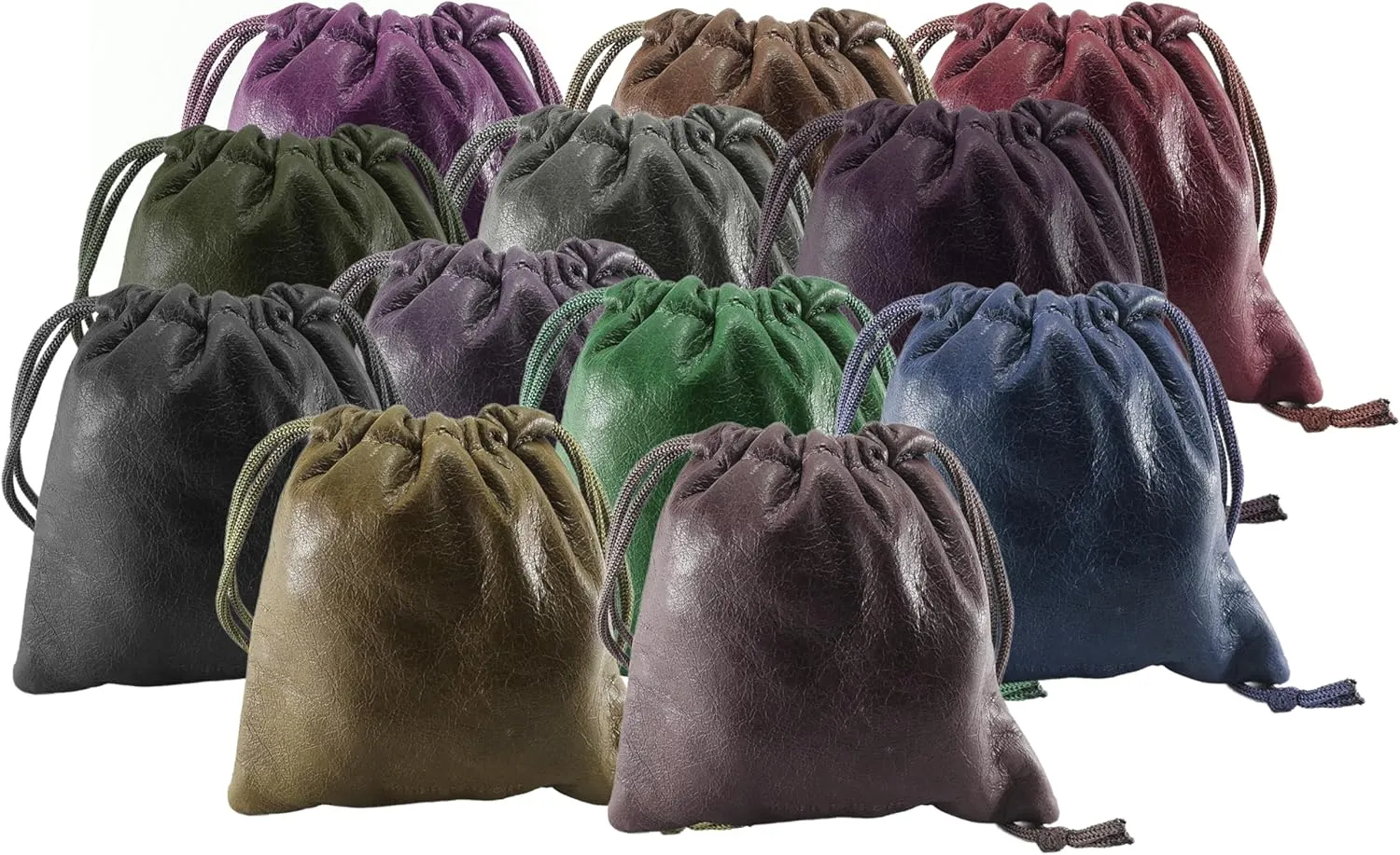 Lambskin Leather Drawstrings Pouch: 11.5 cm X 11.5 cm (Assorted Pack of 12)