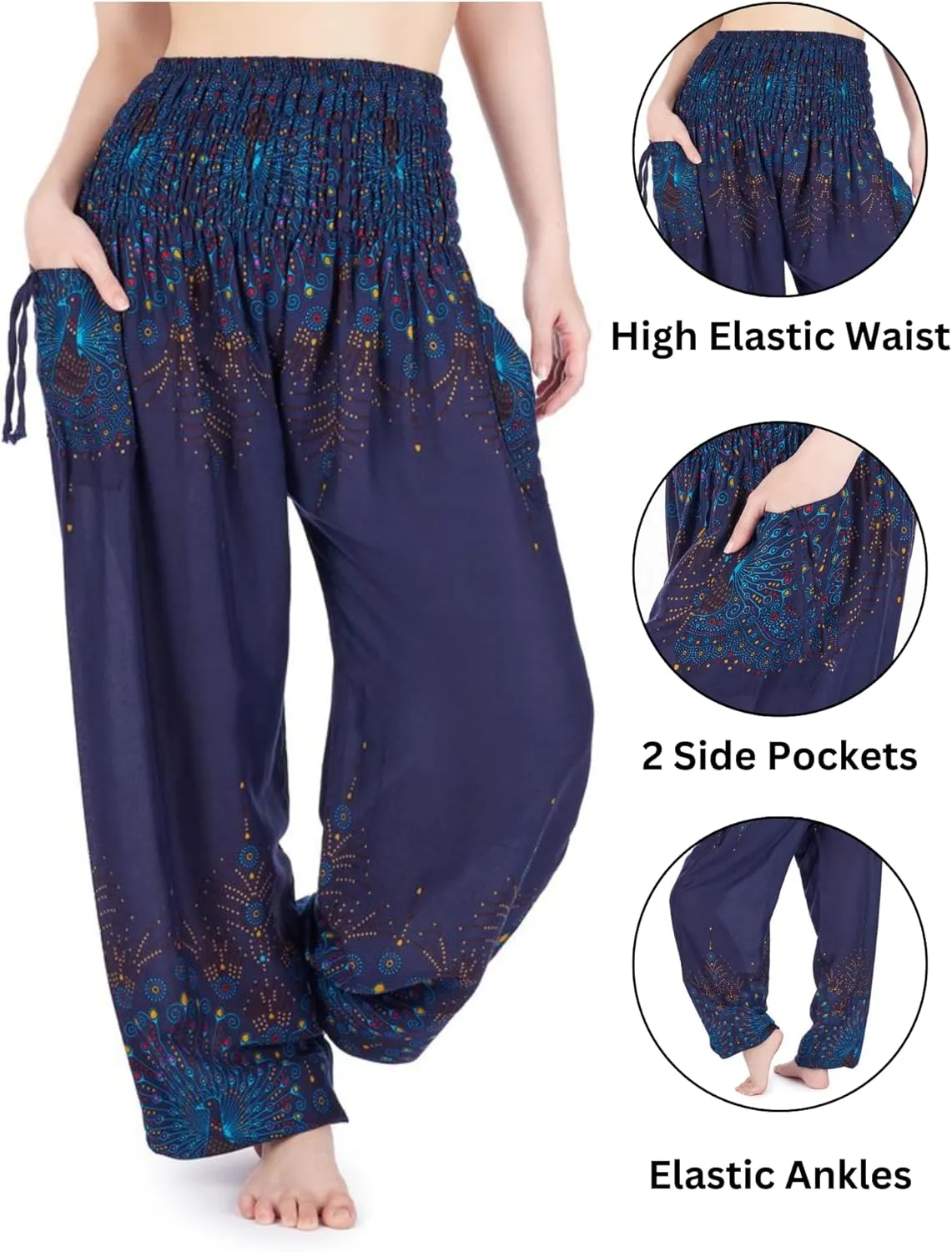 Lannaclothesdesign Harem Pants Women High Waist Bohemian Yoga Pants with Pockets - Boho Hippie Clothes