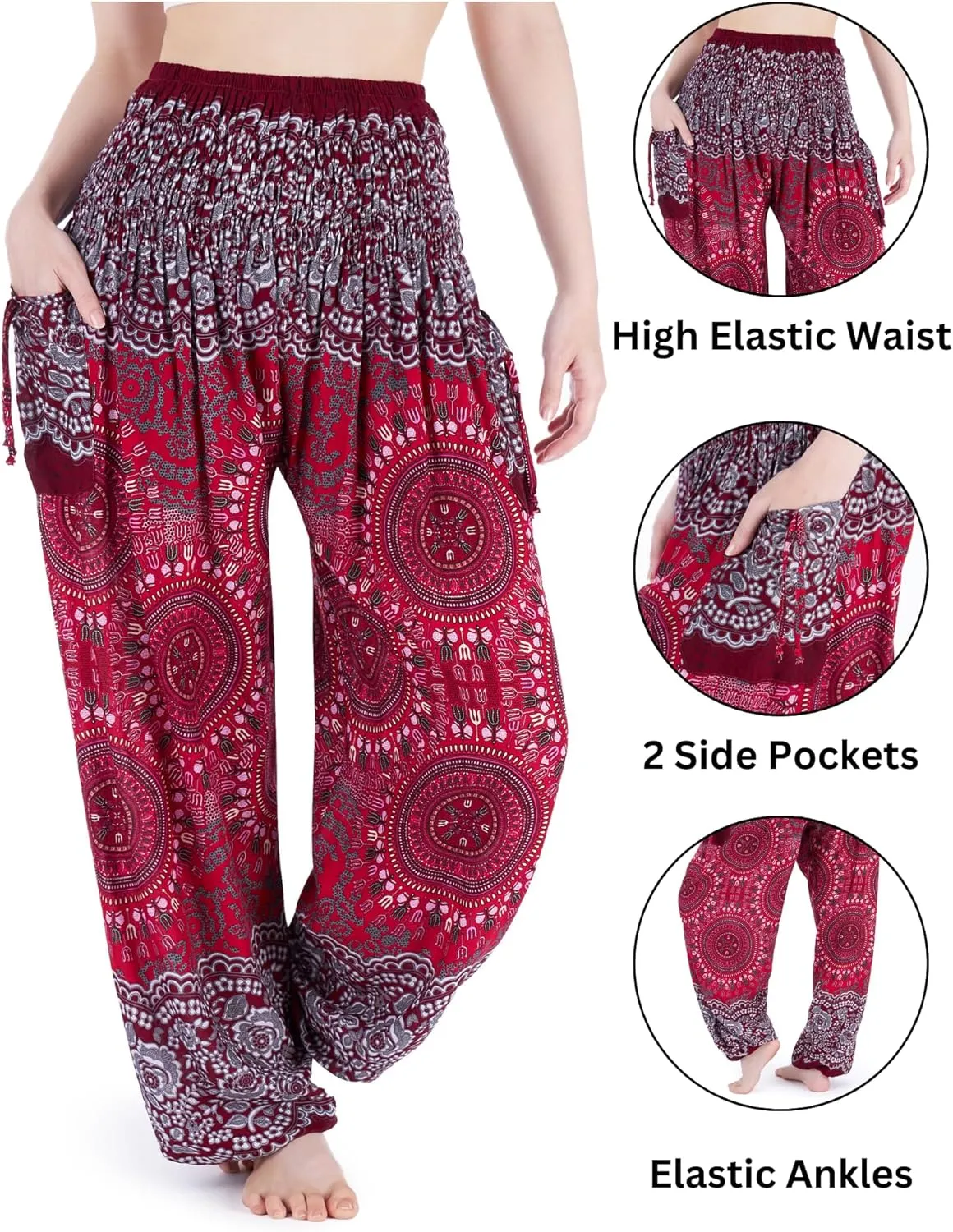 Lannaclothesdesign Harem Pants Women High Waist Bohemian Yoga Pants with Pockets - Boho Hippie Clothes