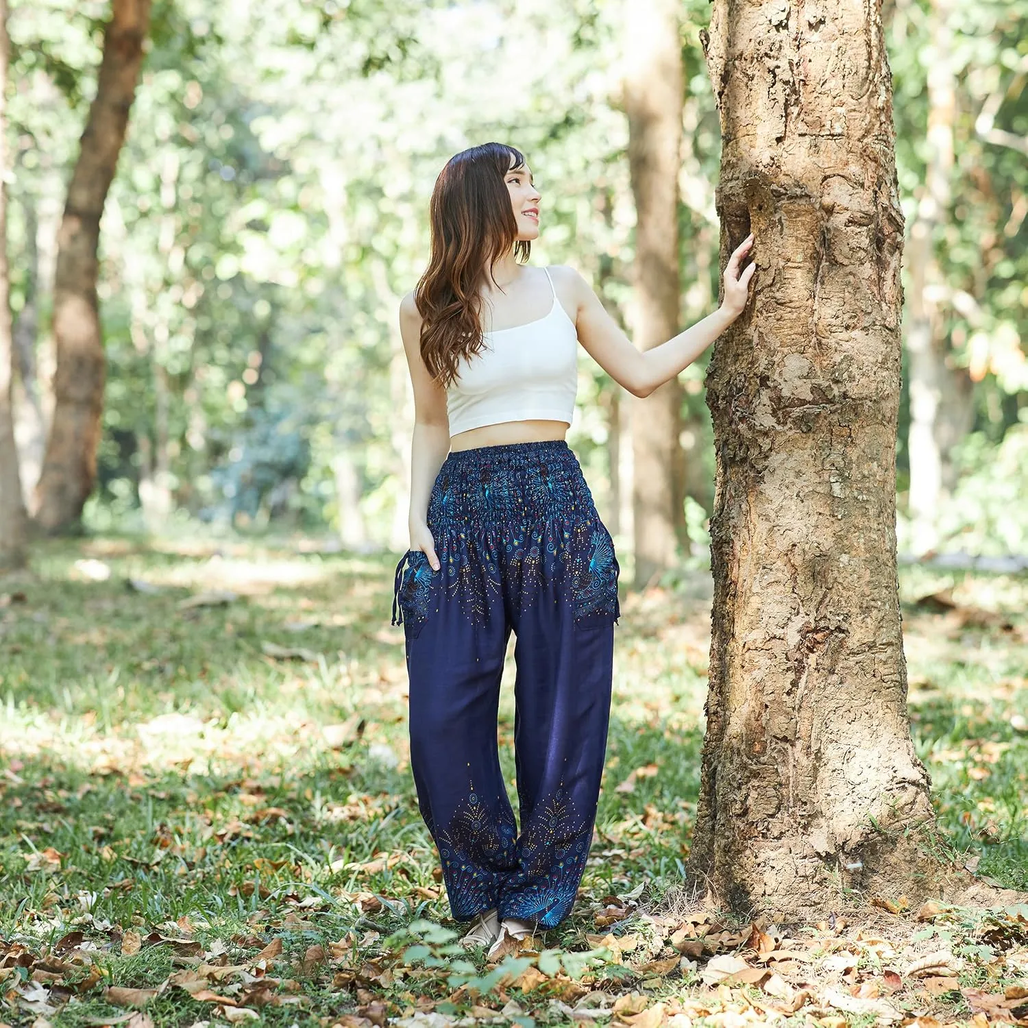 Lannaclothesdesign Harem Pants Women High Waist Bohemian Yoga Pants with Pockets - Boho Hippie Clothes