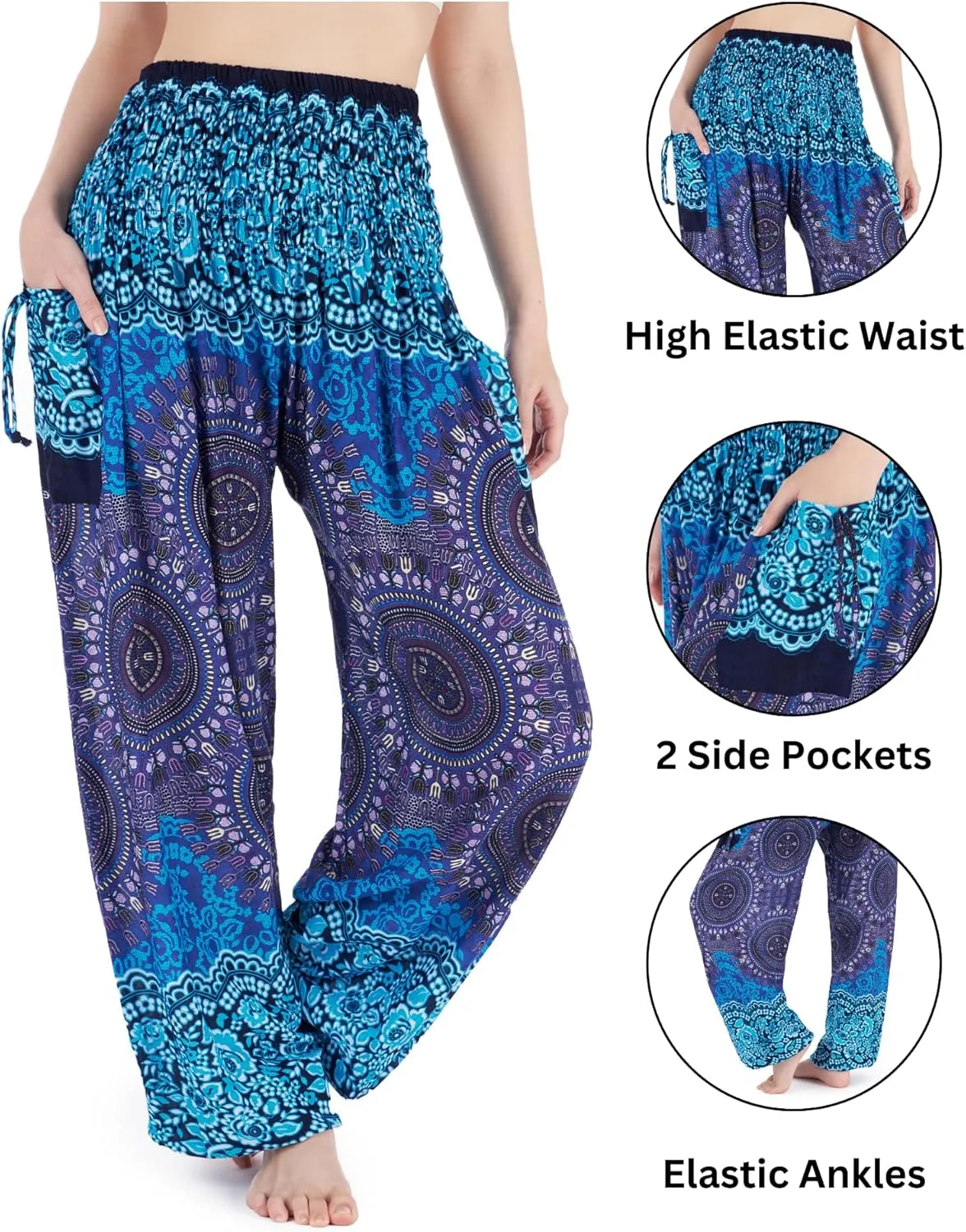 Lannaclothesdesign Harem Pants Women High Waist Bohemian Yoga Pants with Pockets - Boho Hippie Clothes
