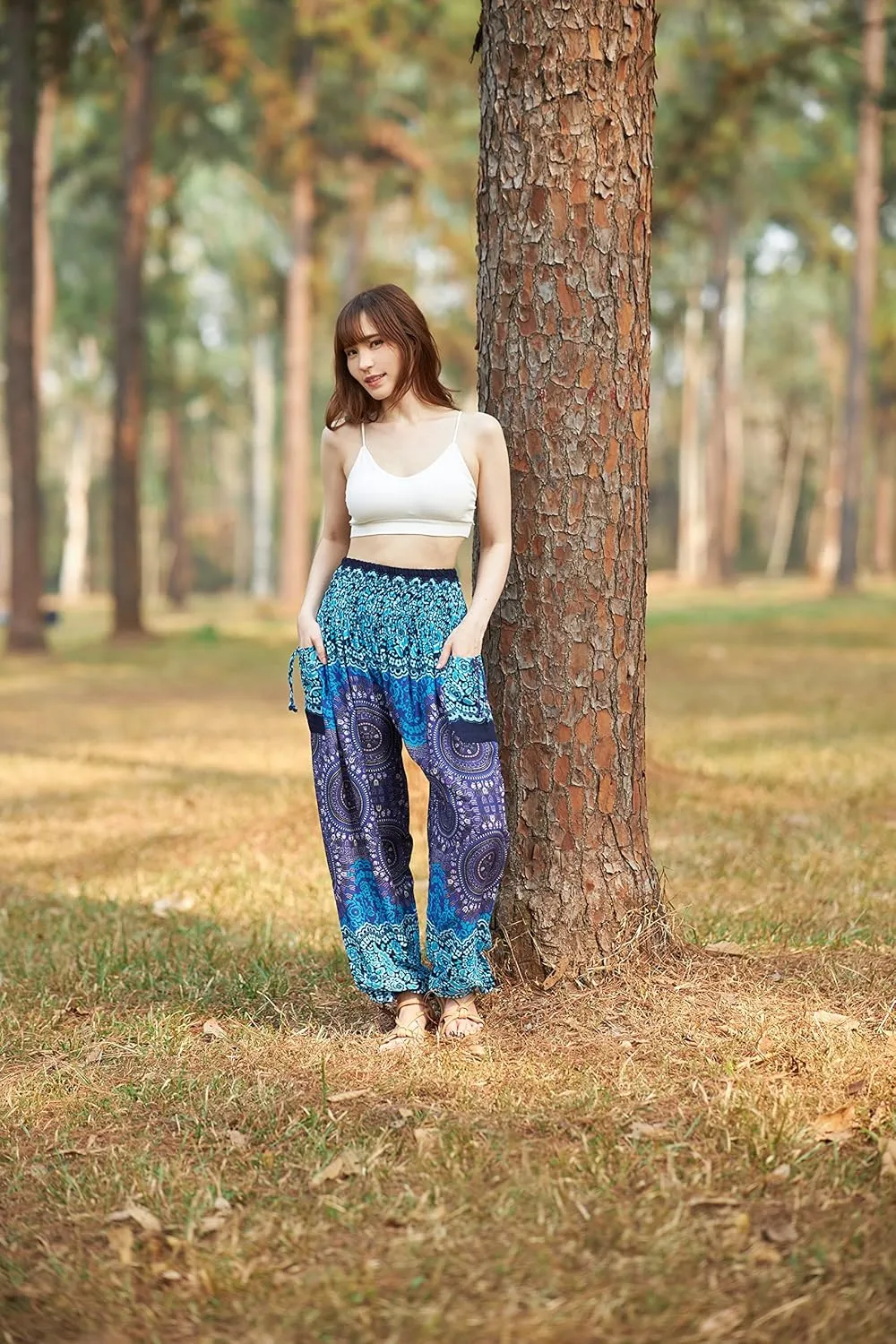 Lannaclothesdesign Harem Pants Women High Waist Bohemian Yoga Pants with Pockets - Boho Hippie Clothes