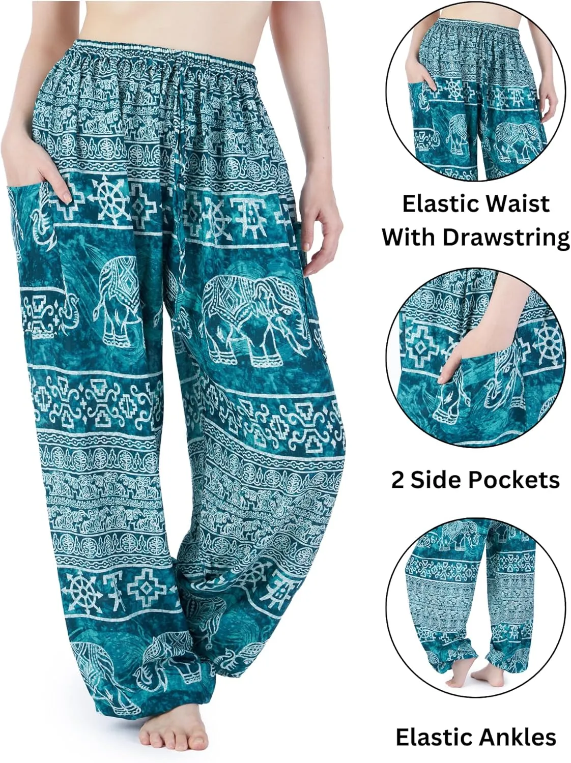 Lannaclothesdesign Women's Elephant Hippie Boho Yoga Harem Pants