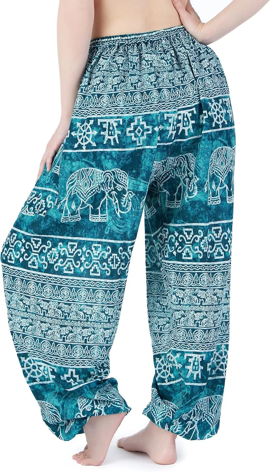 Lannaclothesdesign Women's Elephant Hippie Boho Yoga Harem Pants