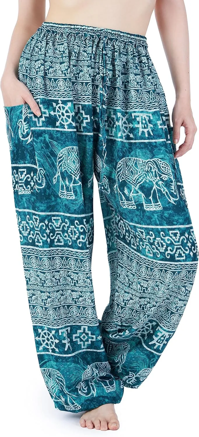 Lannaclothesdesign Women's Elephant Hippie Boho Yoga Harem Pants