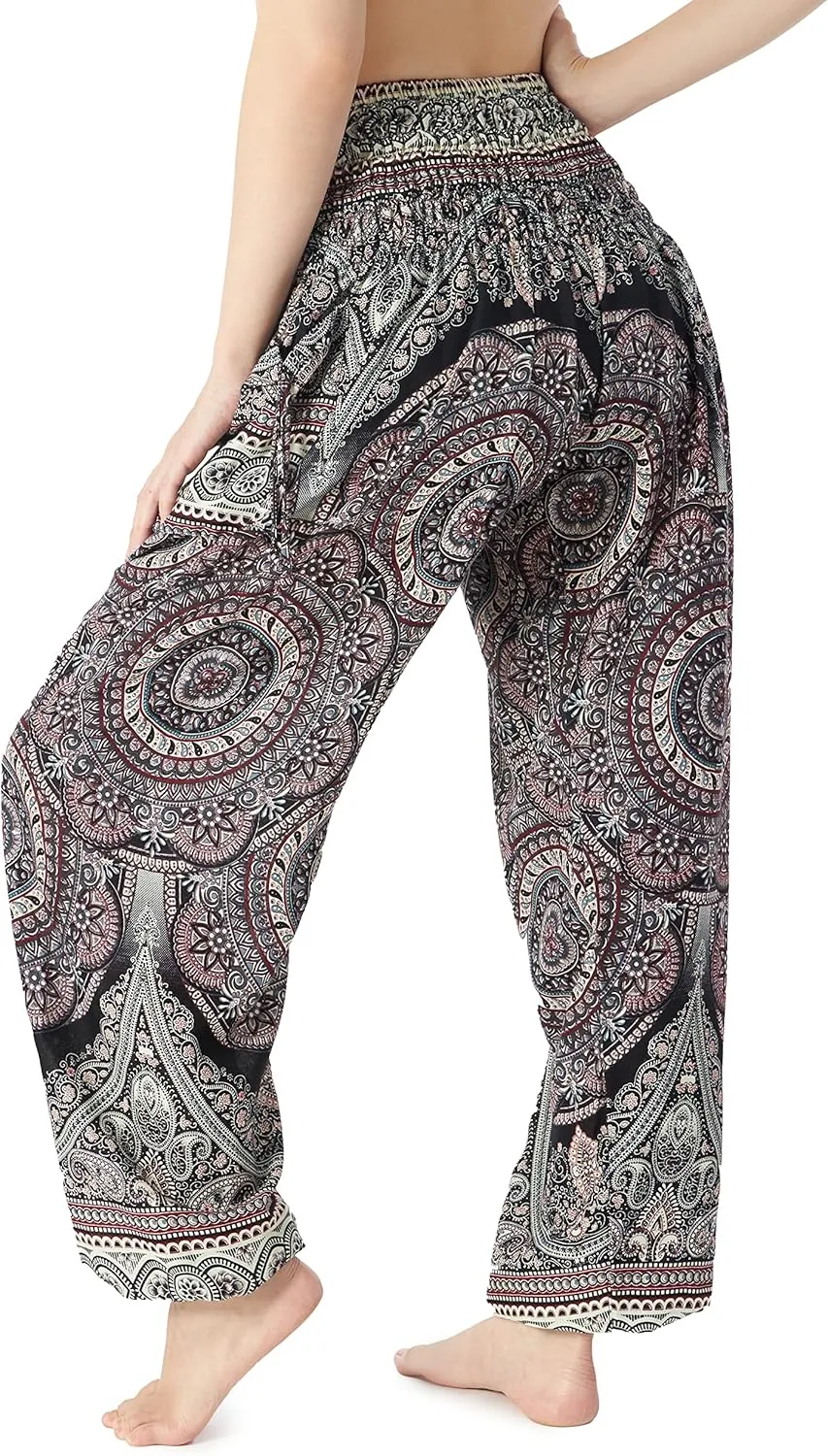 Lannaclothesdesign Women's Smocked Waist Boho Flowy Yoga Harem Pants Hippie Clothes