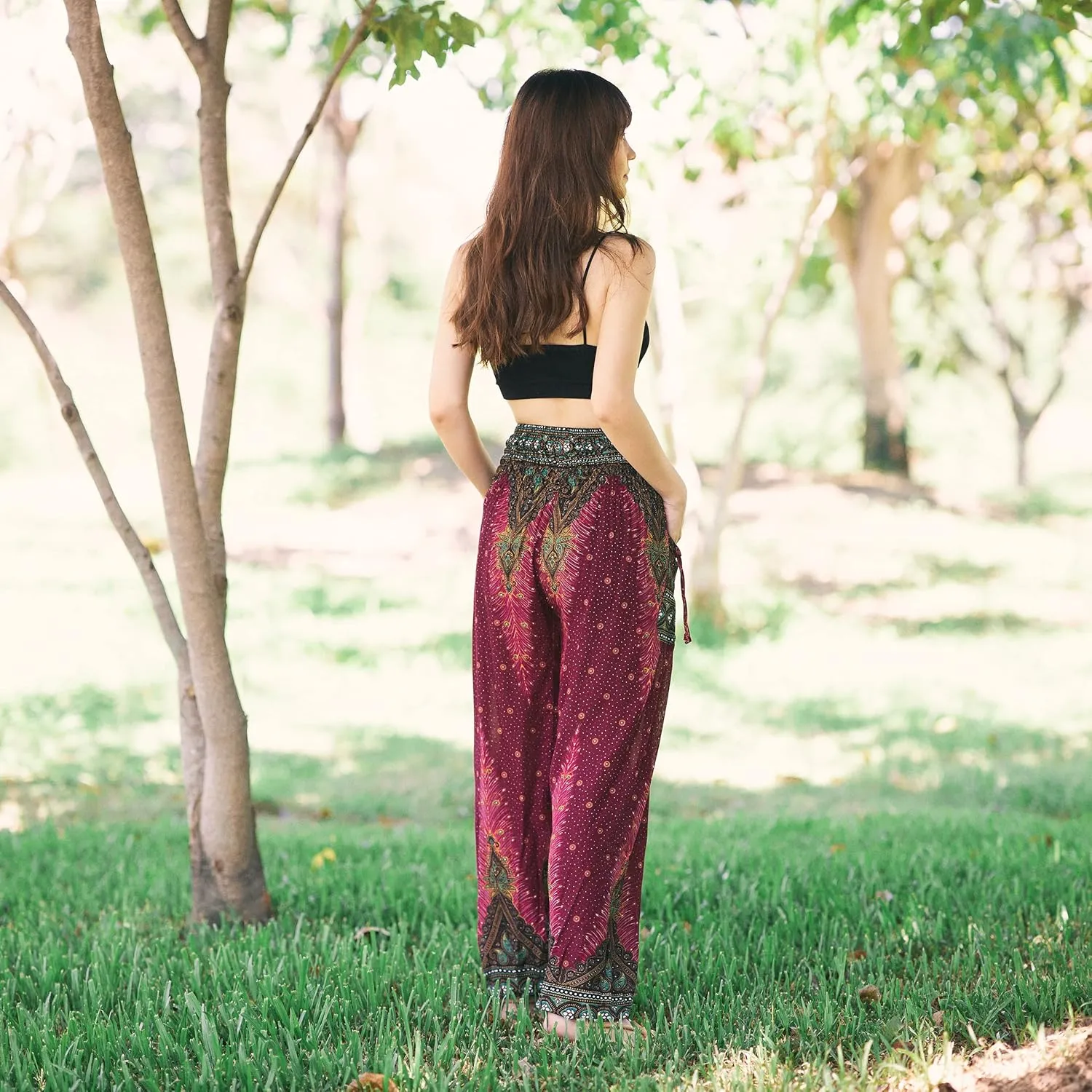 Lannaclothesdesign Women's Smocked Waist Boho Flowy Yoga Harem Pants Hippie Clothes