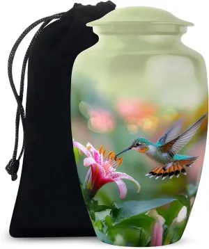 Large Hummingbird Urn - 10 Inches - Green Urn for Ashes Adult Male - Urns for Human Ashes Adult Female Humming Bird - Cremation Urns - Mom Memorial - Ash Holder (Include Velvet Bag)