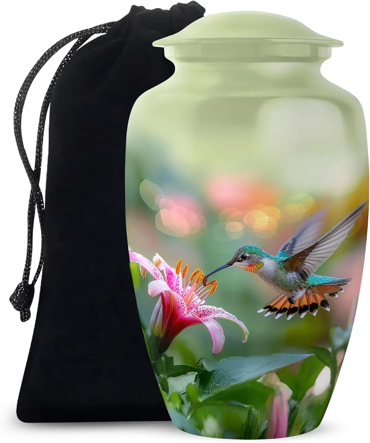 Large Hummingbird Urn - 10 Inches - Green Urn for Ashes Adult Male - Urns for Human Ashes Adult Female Humming Bird - Cremation Urns - Mom Memorial - Ash Holder (Include Velvet Bag)