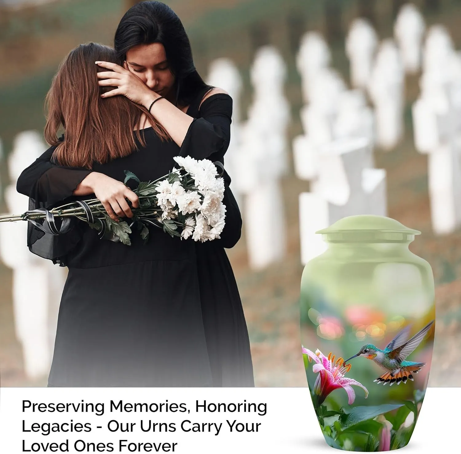 Large Hummingbird Urn - 10 Inches - Green Urn for Ashes Adult Male - Urns for Human Ashes Adult Female Humming Bird - Cremation Urns - Mom Memorial - Ash Holder (Include Velvet Bag)