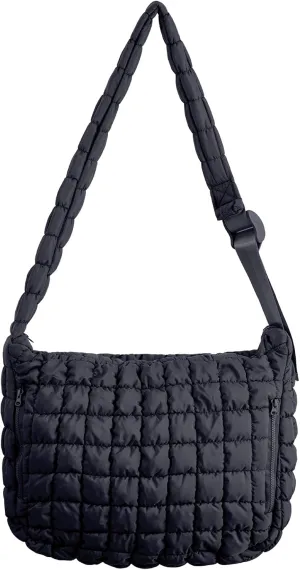 Large Puffer Tote Bag Quilted Hobo Shoulder Bag Overnight Black Crossbody Puffy Bag for Gym Women Travel Purse