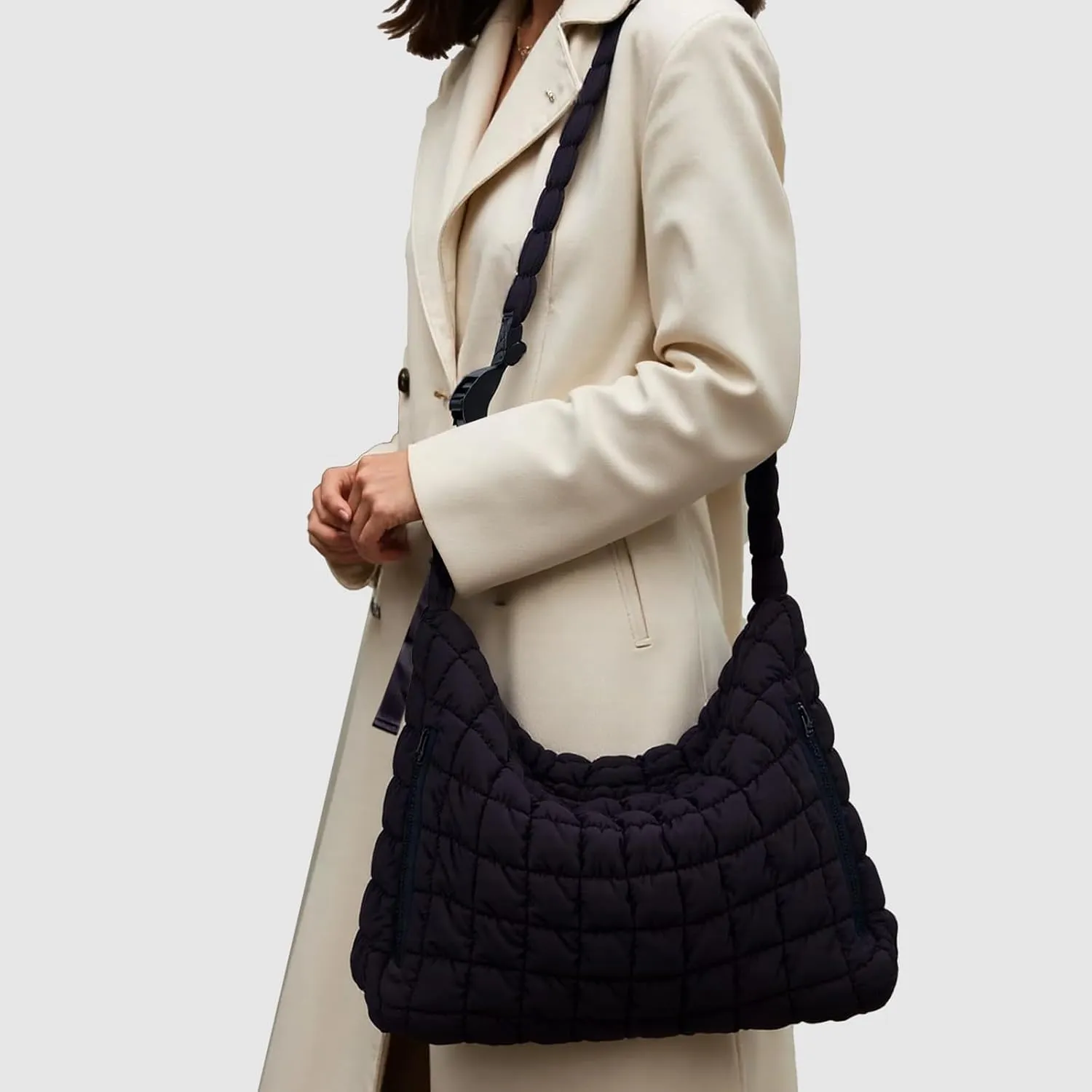 Large Puffer Tote Bag Quilted Hobo Shoulder Bag Overnight Black Crossbody Puffy Bag for Gym Women Travel Purse