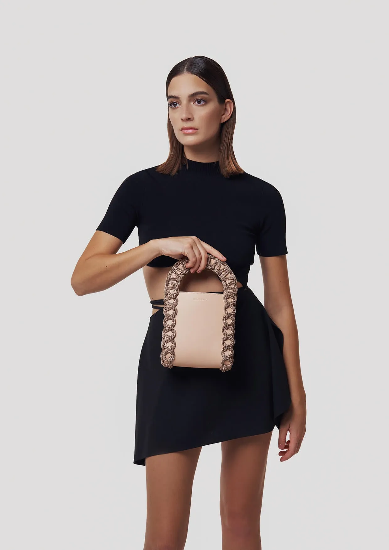 Layla Rectangular Crystal-Studded Woven Handle Handbag