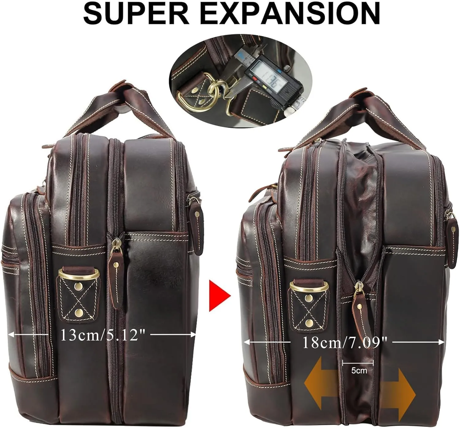 Leather Briefcase for Men Expandable Large 17 Inch Laptop Crossbody Shoulder Bag Business Travel Duffel Attache Case