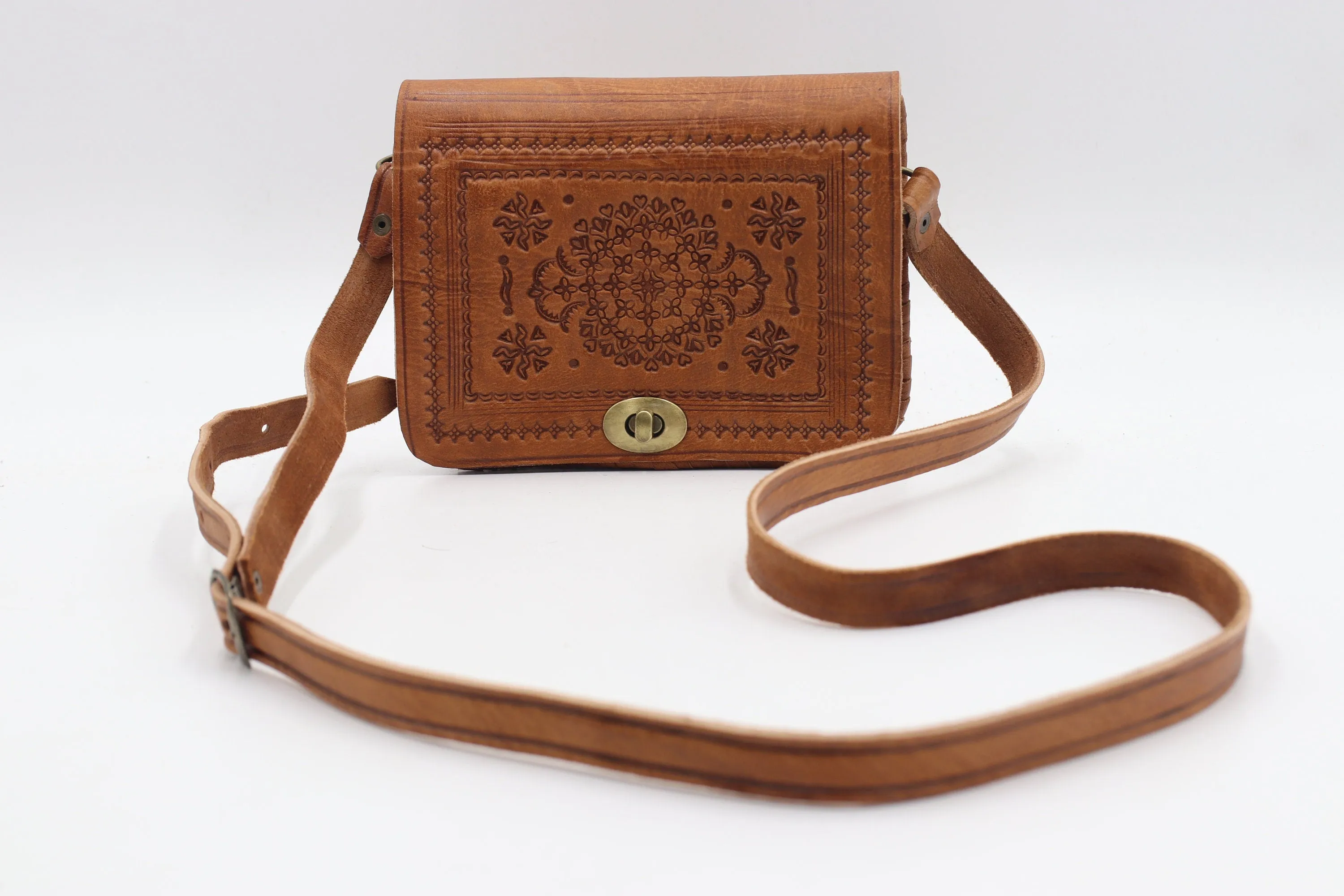 Leather Crossbody Bag - Genuine Leather Bag -Tooled Leather Purse