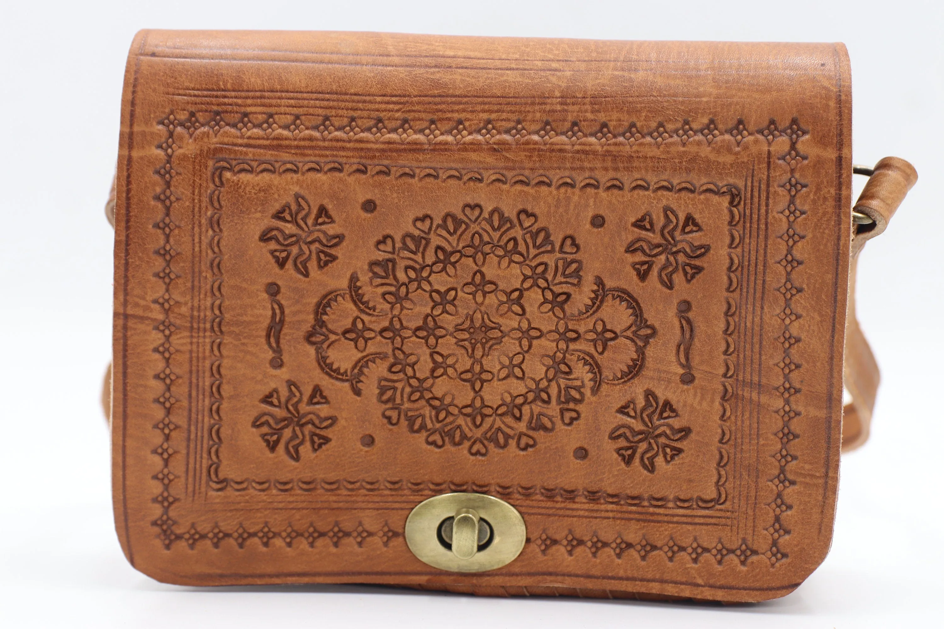 Leather Crossbody Bag - Genuine Leather Bag -Tooled Leather Purse