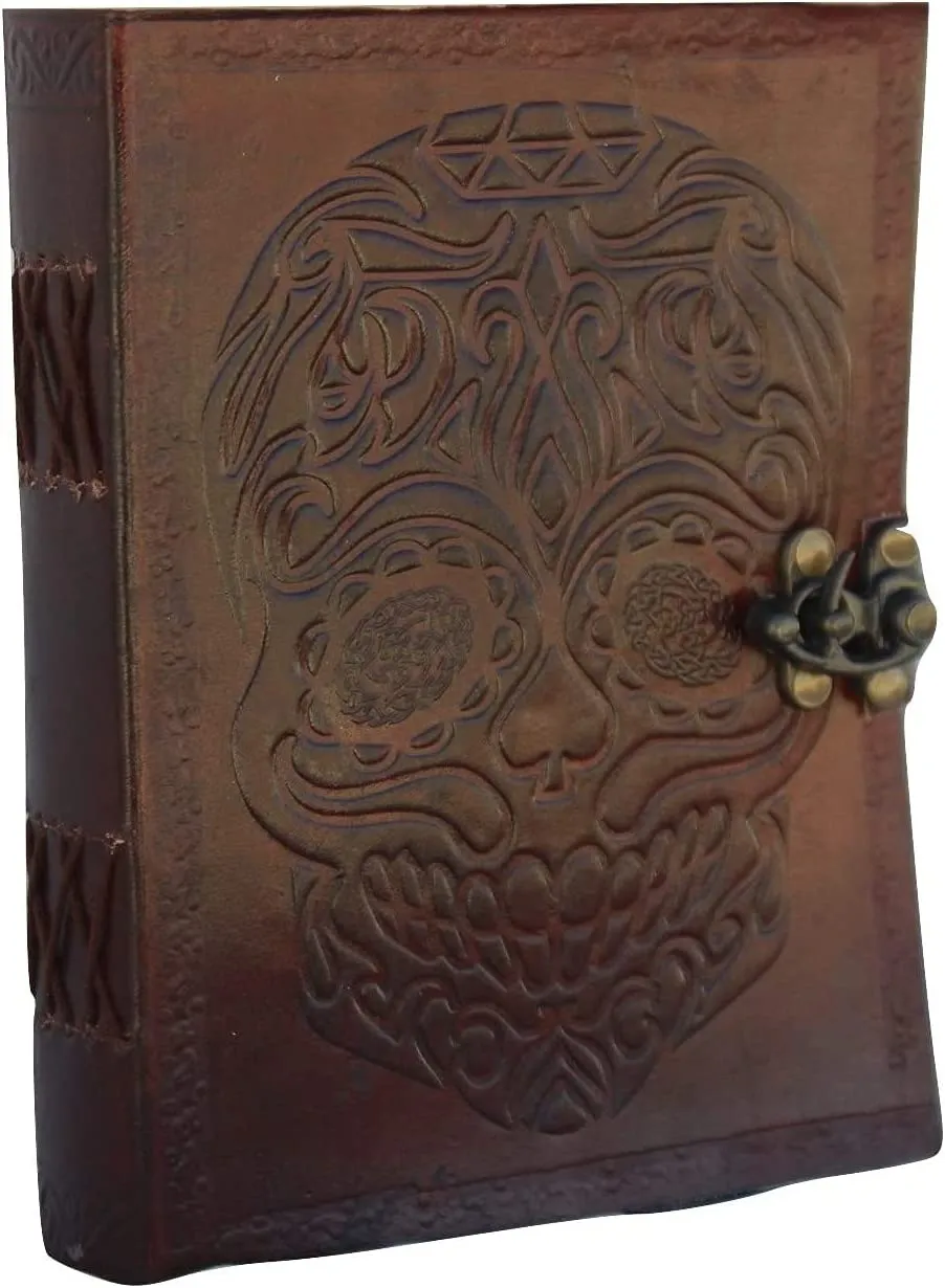 Leather Journal Diary Skull Vintage Antique Handmade Notebook Sketchpad Notepad Gift for Men Women 7X5 Inches Brown