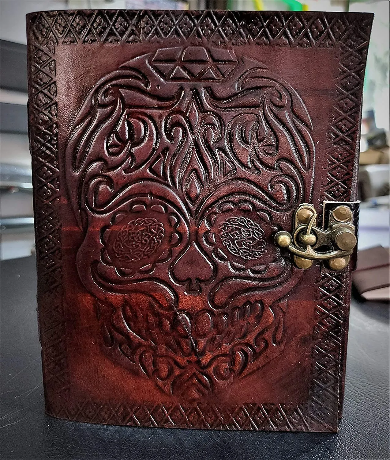 Leather Journal Diary Skull Vintage Antique Handmade Notebook Sketchpad Notepad Gift for Men Women 7X5 Inches Brown