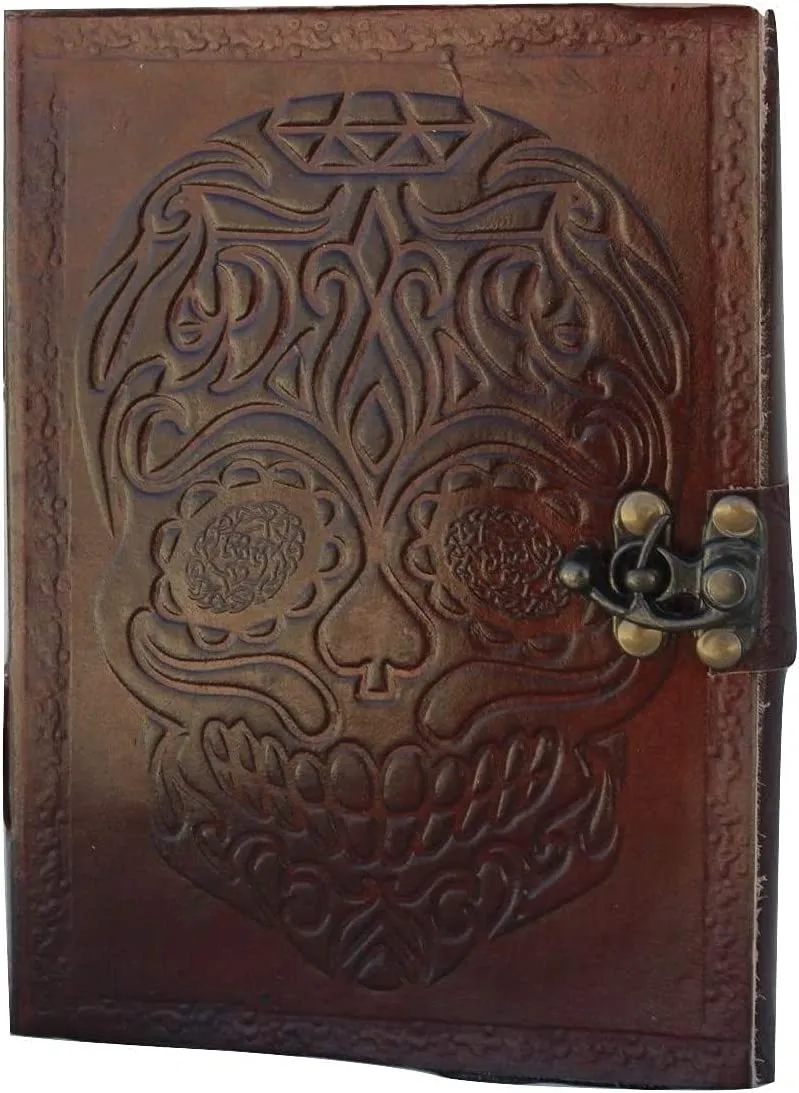 Leather Journal Diary Skull Vintage Antique Handmade Notebook Sketchpad Notepad Gift for Men Women 7X5 Inches Brown