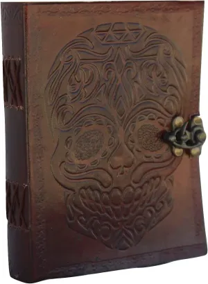 Leather Journal Diary Skull Vintage Antique Handmade Notebook Sketchpad Notepad Gift for Men Women 7X5 Inches Brown
